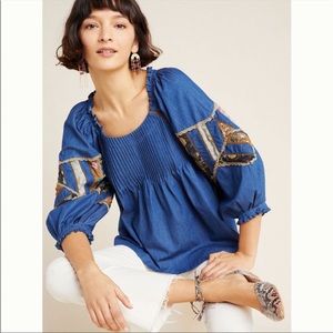 Anthropologie Seen Worn Kept Ulla Denim Patchwork Top - Size 6 - NWOT